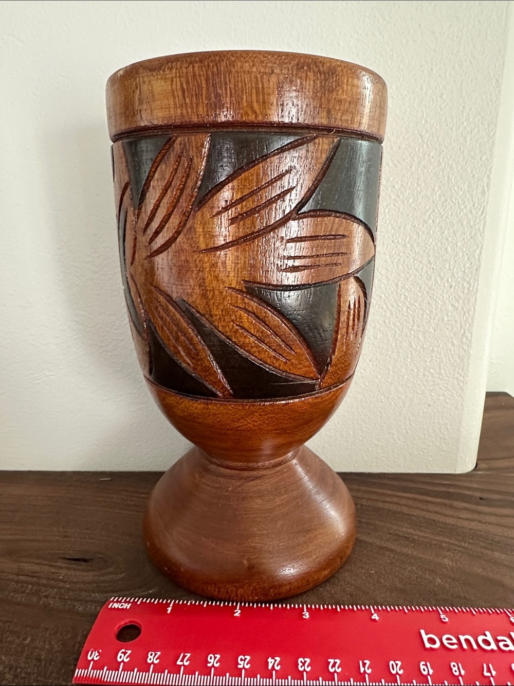 Vintage Carved Wooden Pedestal Vase - Brown - Picture 3 of 5